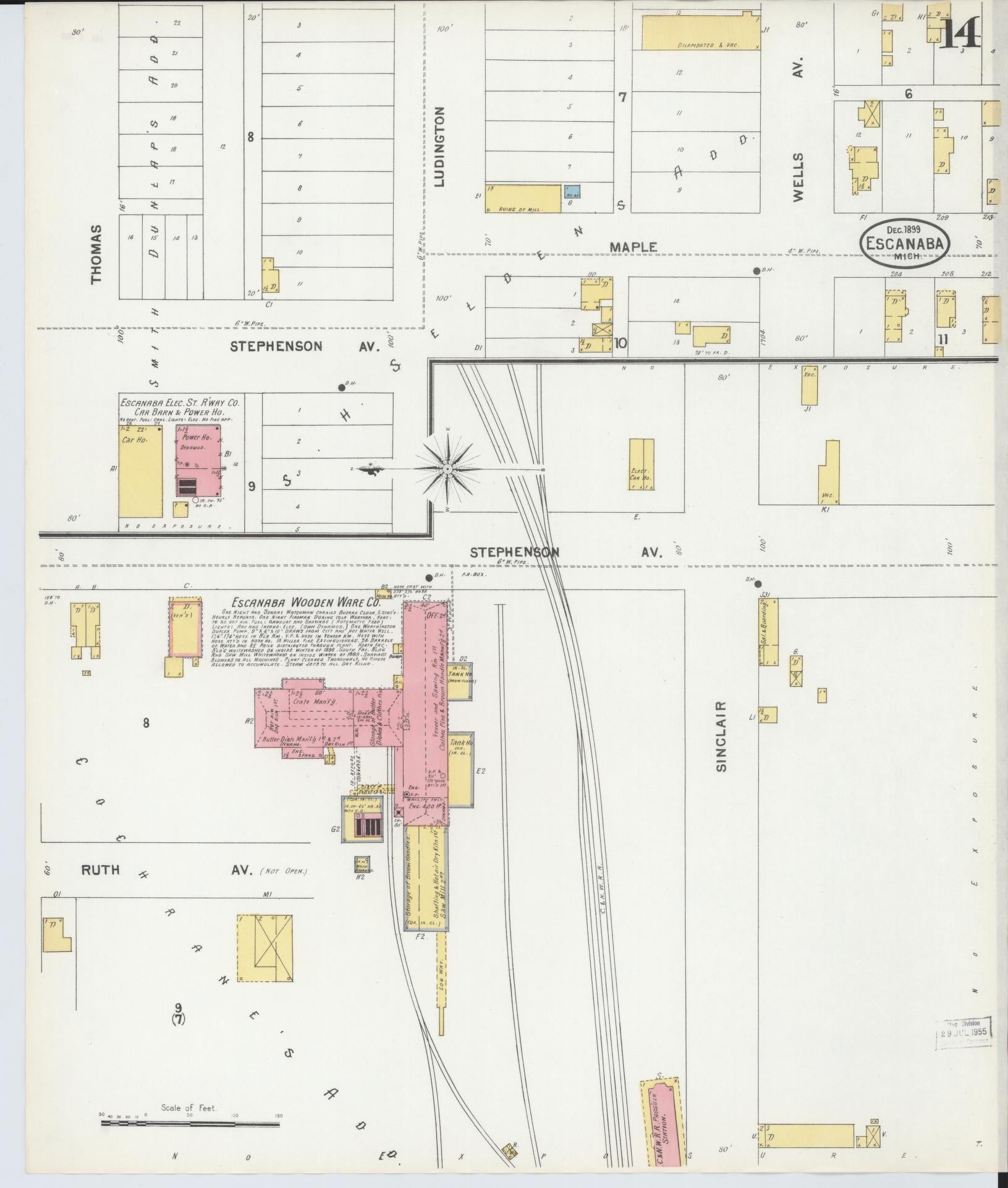 Sanborn Fire Insurance Map from Escanaba, Delta County, Michigan (1899), Sheet #0014 - Complete Map Set gallery image, historic Sanborn map, vintage wall art, Michigan Michigan