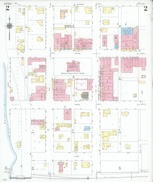 Sanborn Fire Insurance Map from Clarendon, Monroe County, Arkansas (1950), Sheet #0002 - Historic Sanborn Fire Insurance Map Print, vintage old map wall art, antique decor, genealogy gift, Arkansas Arkansas map