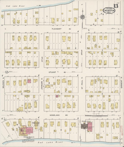 Sanborn Fire Insurance Map from Crookston, Polk County, Minnesota (1922), Sheet #0013 - Complete Map Set gallery image, historic Sanborn map, vintage wall art, Minnesota Minnesota