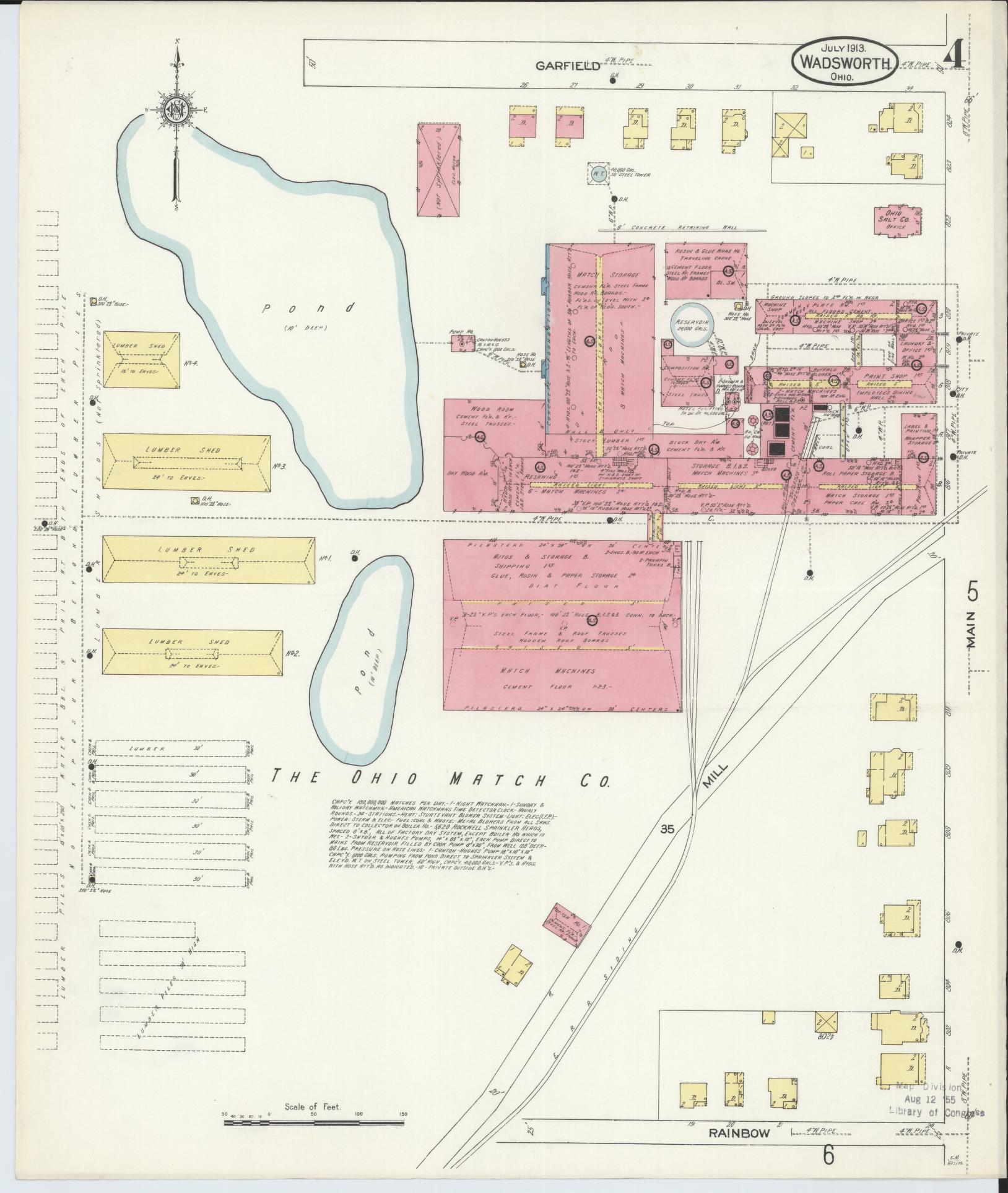 Sanborn Fire Insurance Map from Wadsworth, Medina County, Ohio (1913), Sheet #0004 - Historic Sanborn Fire Insurance Map Print, vintage old map wall art, antique decor, genealogy gift, Ohio Ohio map
