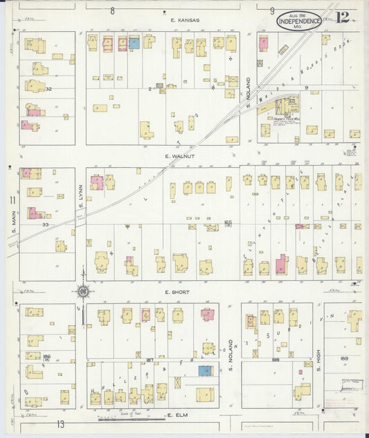 Sanborn Fire Insurance Map from Independence, Jackson County, Missouri (1916), Sheet #0012 - Historic Sanborn Fire Insurance Map Print, vintage old map wall art, antique decor, genealogy gift, Missouri Missouri map