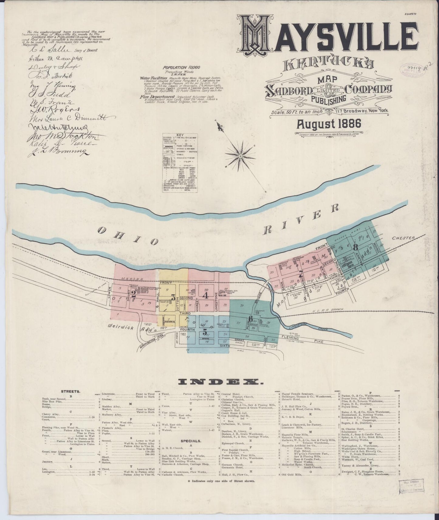 Sanborn Fire Insurance Map from Maysville, Mason County, Kentucky (1886), Sheet #0001 - Historic Sanborn Fire Insurance Map Print, vintage old map wall art, antique decor, genealogy gift, Kentucky Kentucky map