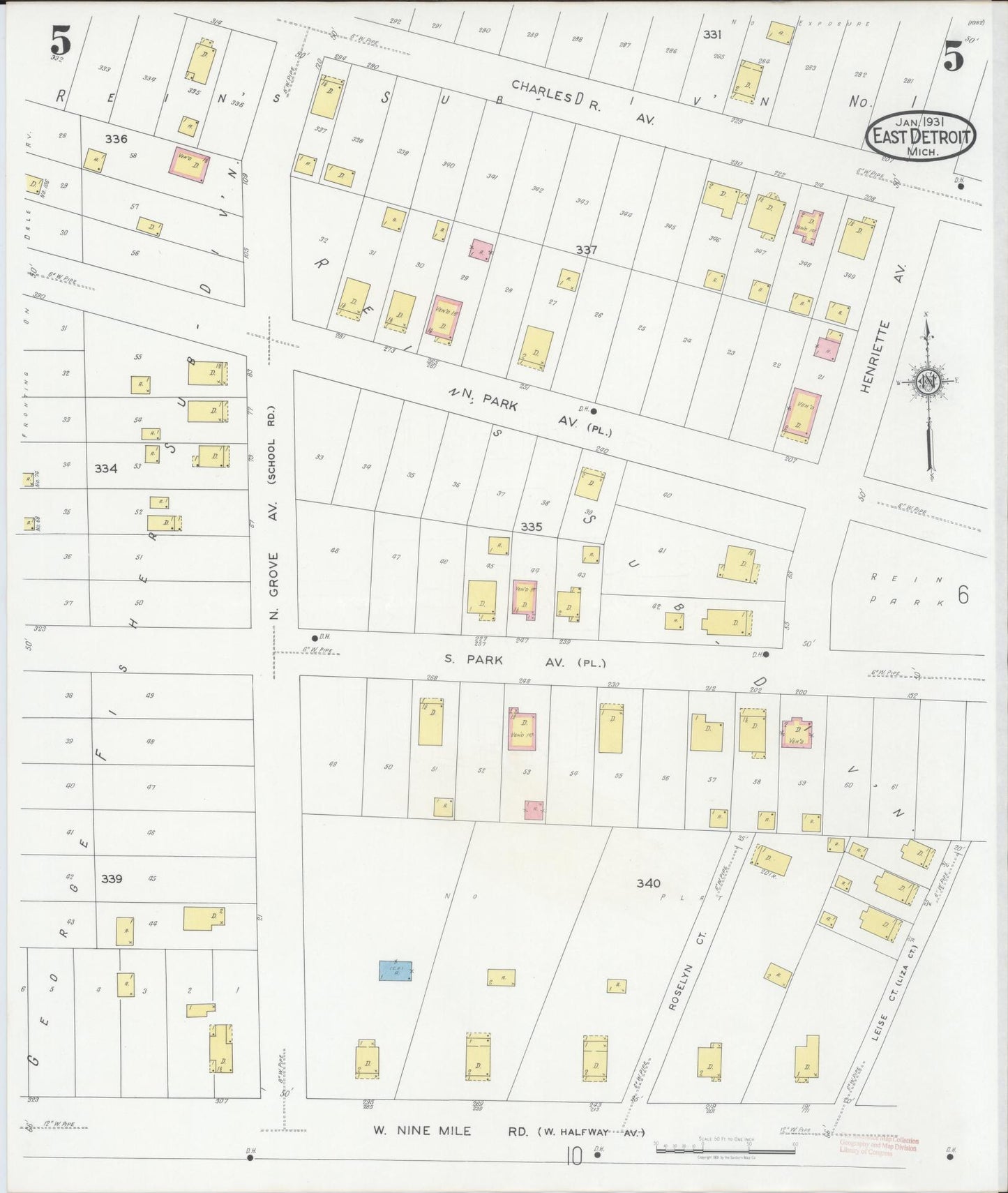 Sanborn Fire Insurance Map from East Detroit, Macomb County, Michigan (1931), Sheet #0005 - Complete Map Set gallery image, historic Sanborn map, vintage wall art, Michigan Michigan