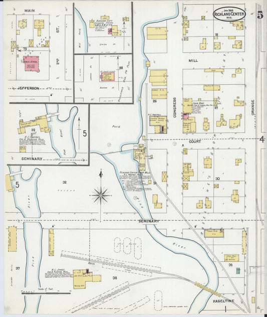 Sanborn Fire Insurance Map from Richland Center, Richland County, Wisconsin (1905), Sheet #0005 - Historic Sanborn Fire Insurance Map Print, vintage old map wall art, antique decor, genealogy gift, Wisconsin Wisconsin map