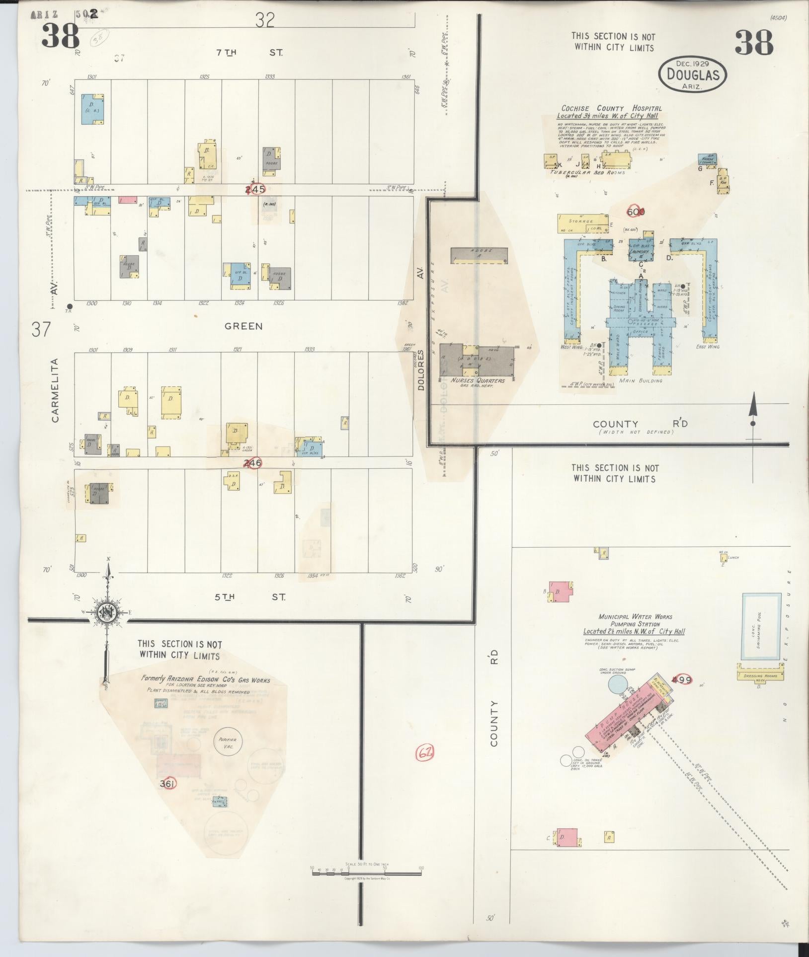 Sanborn Fire Insurance Map from Douglas, Cochise County, Arizona (1947), Sheet #0038 - Historic Sanborn Fire Insurance Map Print, vintage old map wall art, antique decor, genealogy gift, Arizona Arizona map