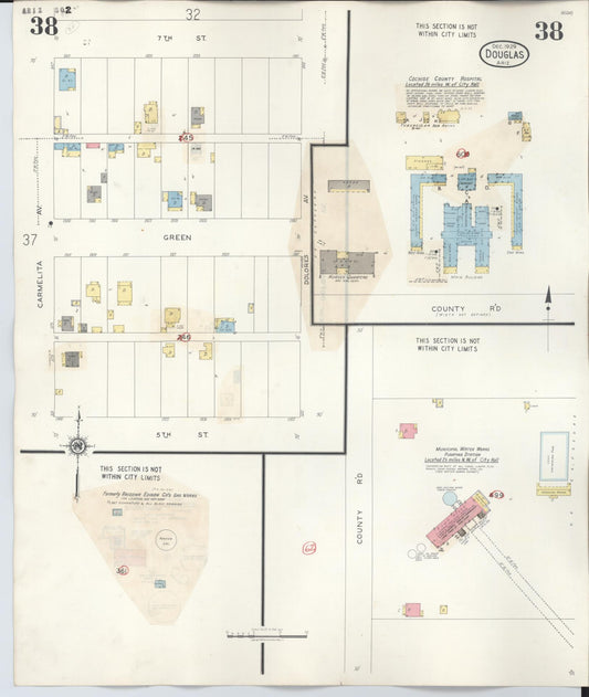 Sanborn Fire Insurance Map from Douglas, Cochise County, Arizona (1947), Sheet #0038 - Historic Sanborn Fire Insurance Map Print, vintage old map wall art, antique decor, genealogy gift, Arizona Arizona map