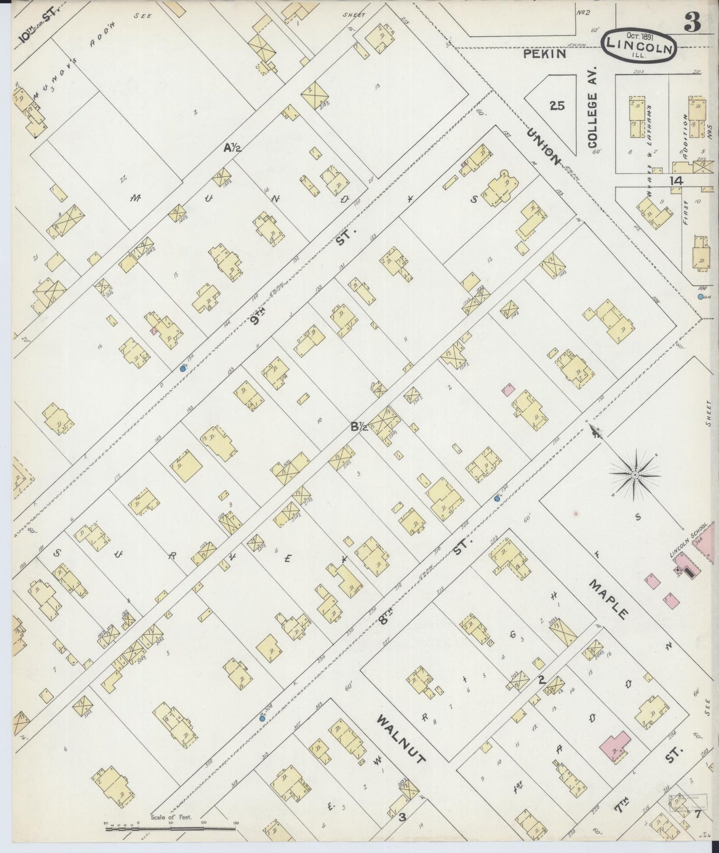 Sanborn Fire Insurance Map from Lincoln, Logan County, Illinois (1891), Sheet #0003 - Complete Map Set gallery image, historic Sanborn map, vintage wall art, Illinois Illinois