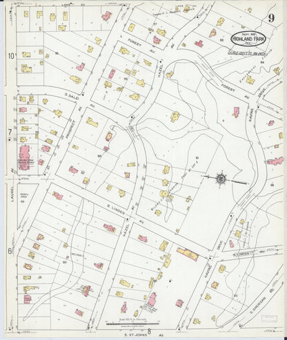 Sanborn Fire Insurance Map from Highland Park, Lake County, Illinois (1918), Sheet #0009 - Complete Map Set gallery image, historic Sanborn map, vintage wall art, Illinois Illinois