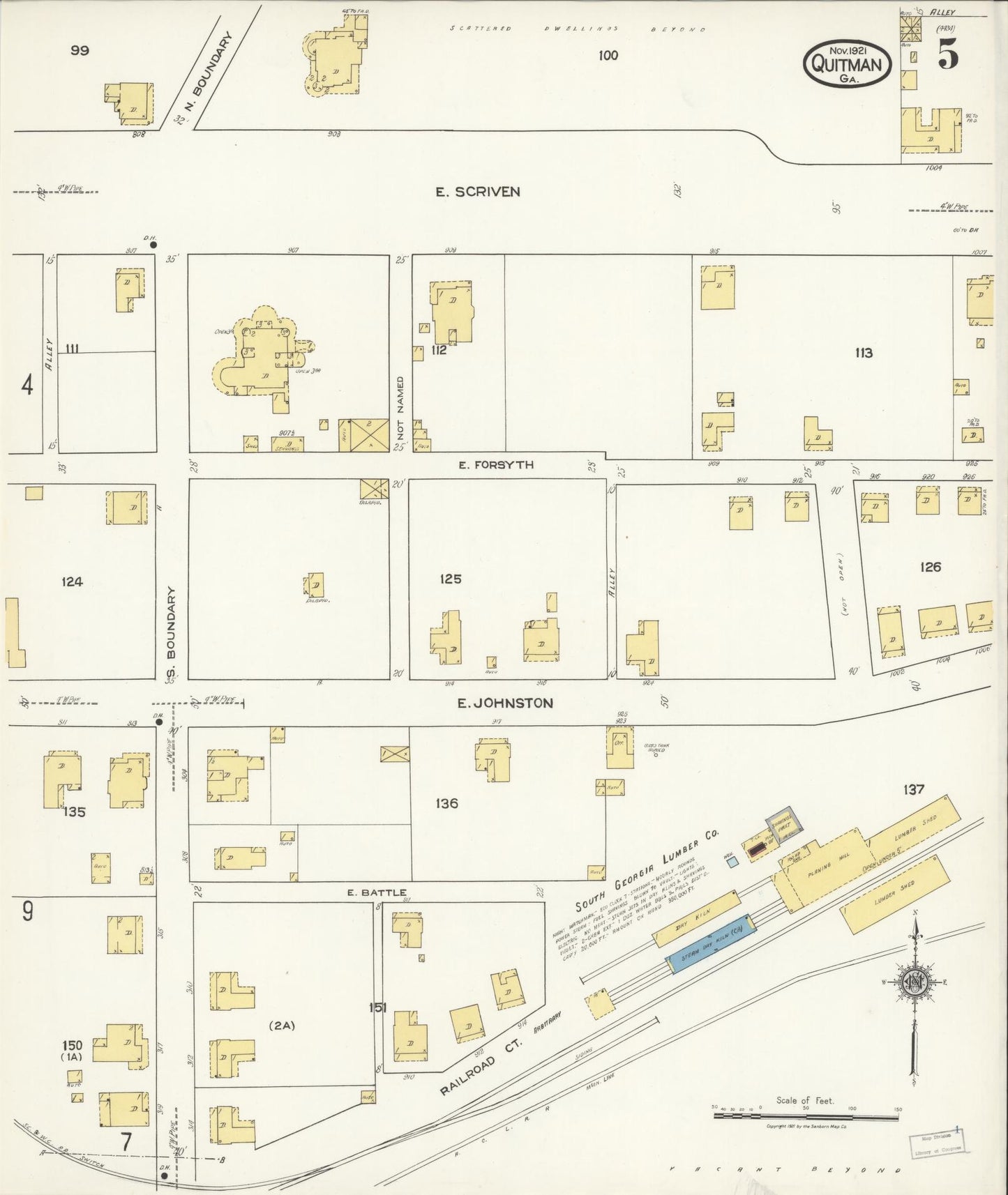 Sanborn Fire Insurance Map from Quitman, Brooks County, Georgia (1921), Sheet #0005 - Historic Sanborn Fire Insurance Map Print, vintage old map wall art, antique decor, genealogy gift, Georgia Georgia map