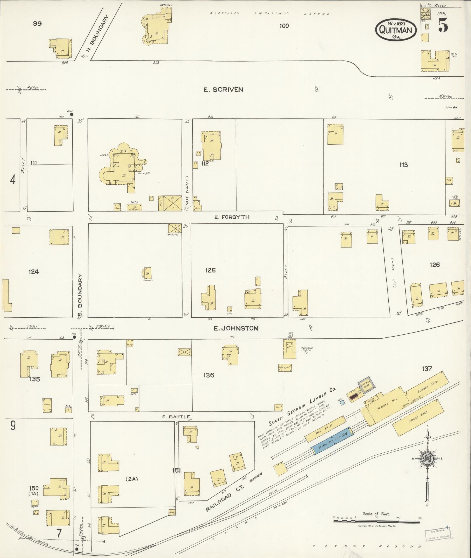 Sanborn Fire Insurance Map from Quitman, Brooks County, Georgia (1921), Sheet #0005 - Historic Sanborn Fire Insurance Map Print, vintage old map wall art, antique decor, genealogy gift, Georgia Georgia map