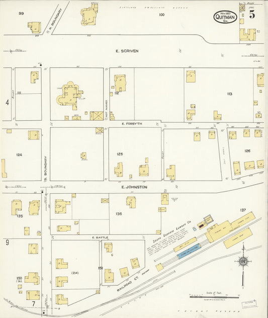 Sanborn Fire Insurance Map from Quitman, Brooks County, Georgia (1921), Sheet #0005 - Historic Sanborn Fire Insurance Map Print, vintage old map wall art, antique decor, genealogy gift, Georgia Georgia map