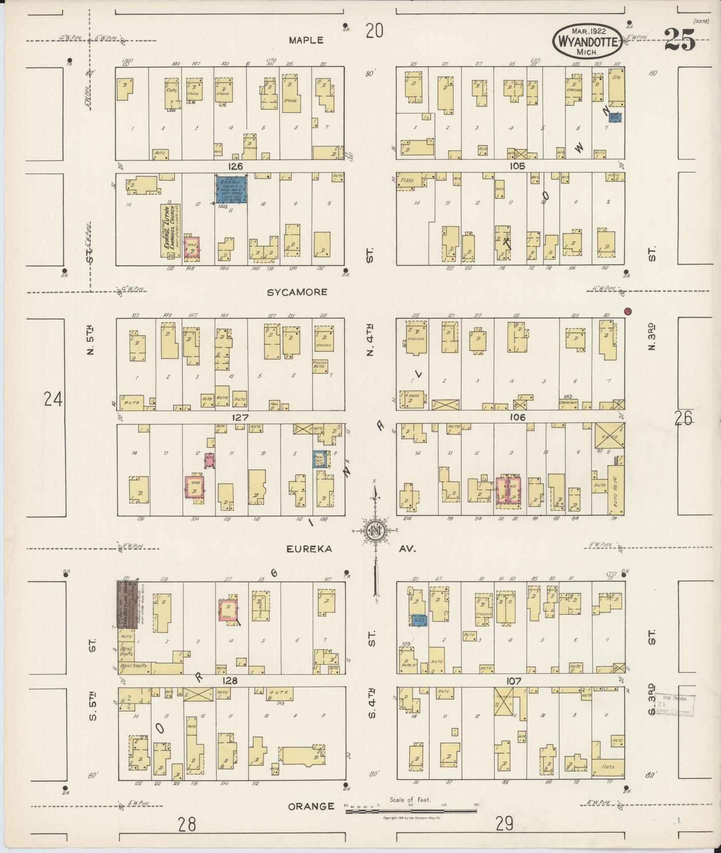 Sanborn Fire Insurance Map from Wyandotte, Wayne County, Michigan (1922), Sheet #0025 - Historic Sanborn Fire Insurance Map Print, vintage old map wall art, antique decor, genealogy gift, Michigan Michigan map