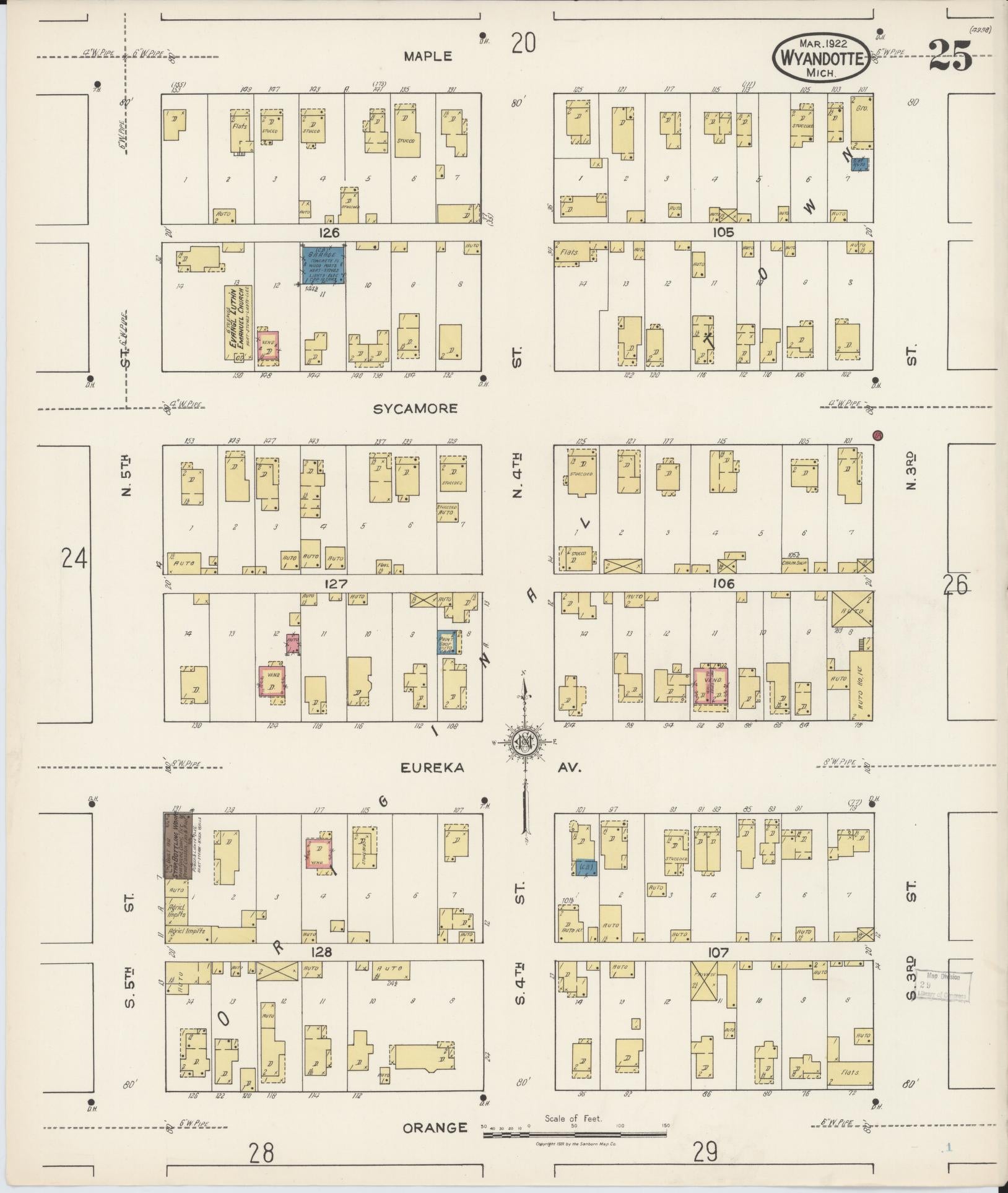 Sanborn Fire Insurance Map from Wyandotte, Wayne County, Michigan (1922), Sheet #0025 - Historic Sanborn Fire Insurance Map Print, vintage old map wall art, antique decor, genealogy gift, Michigan Michigan map