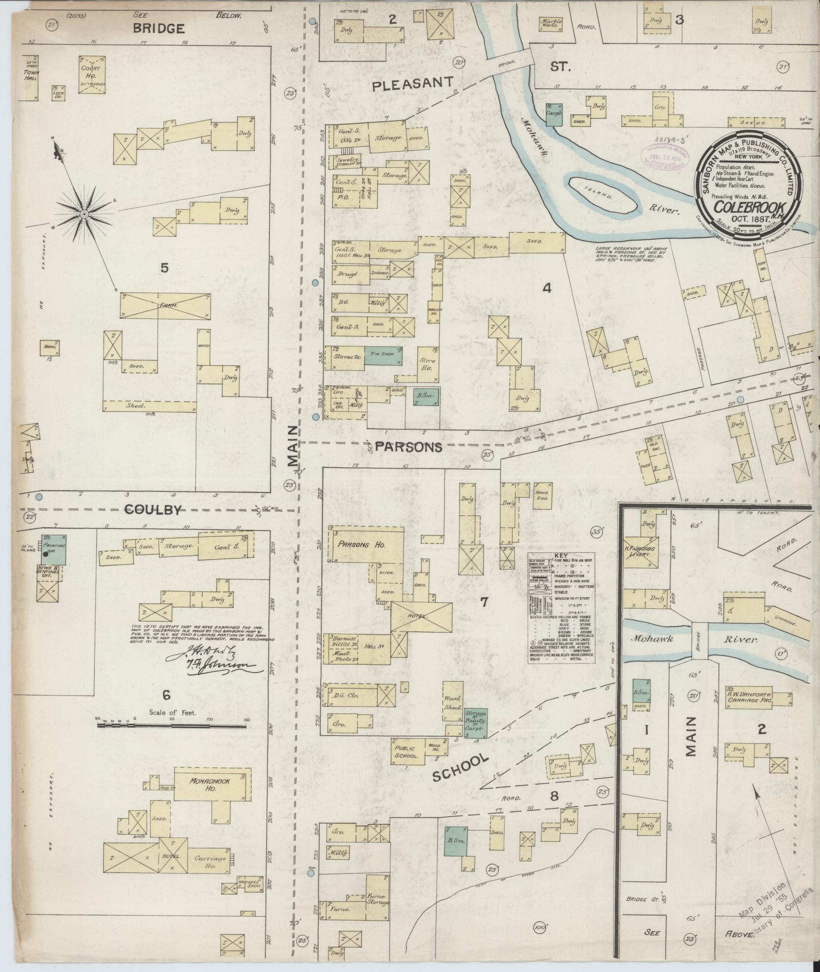 Sanborn Fire Insurance Map from Colebrook, Coos County, New Hampshire (1887), Sheet #0001 - Historic Sanborn Fire Insurance Map Print, vintage old map wall art, antique decor, genealogy gift, New Hampshire New Hampshire map