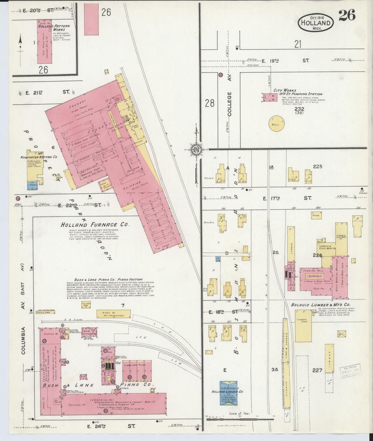 Sanborn Fire Insurance Map from Holland, Ottawa County, Michigan (1916), Sheet #0026 - Historic Sanborn Fire Insurance Map Print, vintage old map wall art, antique decor, genealogy gift, Michigan Michigan map