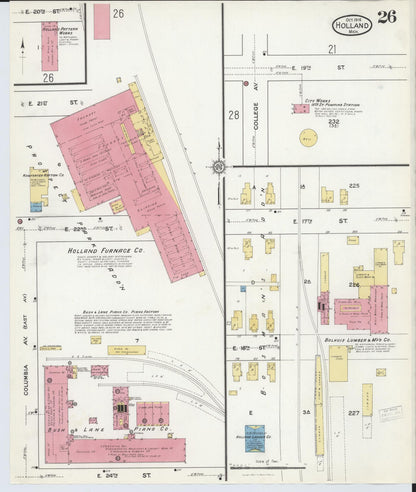 Sanborn Fire Insurance Map from Holland, Ottawa County, Michigan (1916), Sheet #0026 - Historic Sanborn Fire Insurance Map Print, vintage old map wall art, antique decor, genealogy gift, Michigan Michigan map