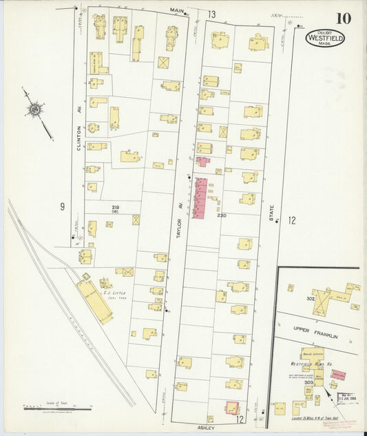 Sanborn Fire Insurance Map from Westfield, Hampden County, Massachusetts (1917), Sheet #0010 - Historic Sanborn Fire Insurance Map Print, vintage old map wall art, antique decor, genealogy gift, Massachusetts Massachusetts map