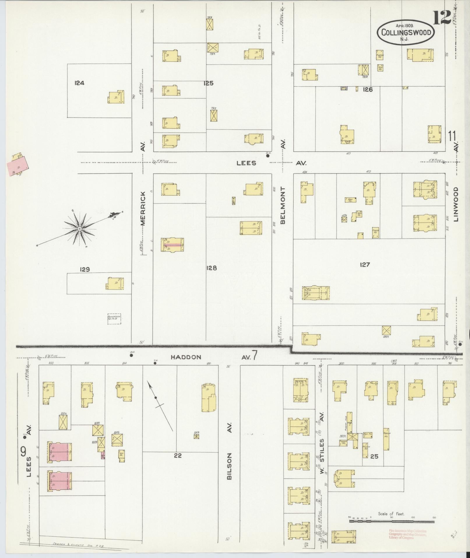 Sanborn Fire Insurance Map from Collingswood, Camden County, New Jersey (1909), Sheet #0012 - Complete Map Set gallery image, historic Sanborn map, vintage wall art, New Jersey New Jersey