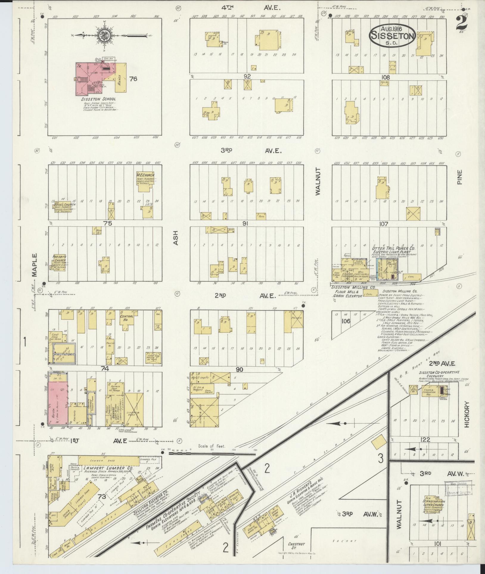Sanborn Fire Insurance Map from Sisseton, Roberts County, South Dakota (1916), Sheet #0002 - Historic Sanborn Fire Insurance Map Print, vintage old map wall art, antique decor, genealogy gift, South Dakota South Dakota map