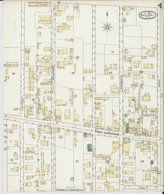 Sanborn Fire Insurance Map from Biloxi, Harrison County, Mississippi (1893), Sheet #0004 - Historic Sanborn Fire Insurance Map Print, vintage old map wall art, antique decor, genealogy gift, Mississippi Mississippi map