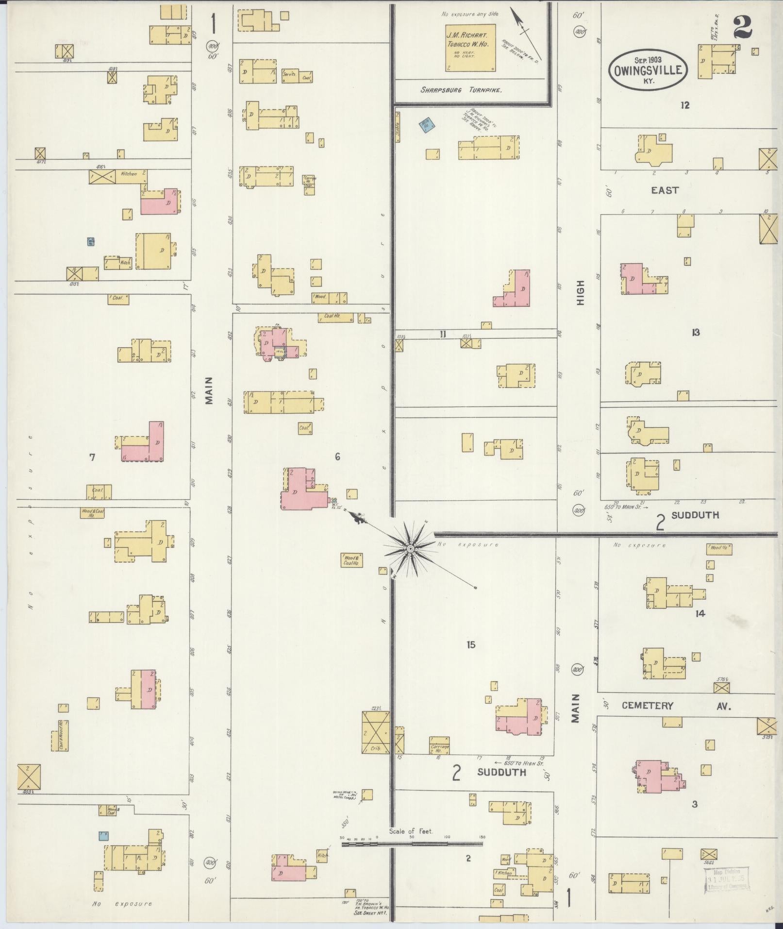 Sanborn Fire Insurance Map from Owingsville, Bath County, Kentucky (1903), Sheet #0002 - Historic Sanborn Fire Insurance Map Print, vintage old map wall art, antique decor, genealogy gift, Kentucky Kentucky map
