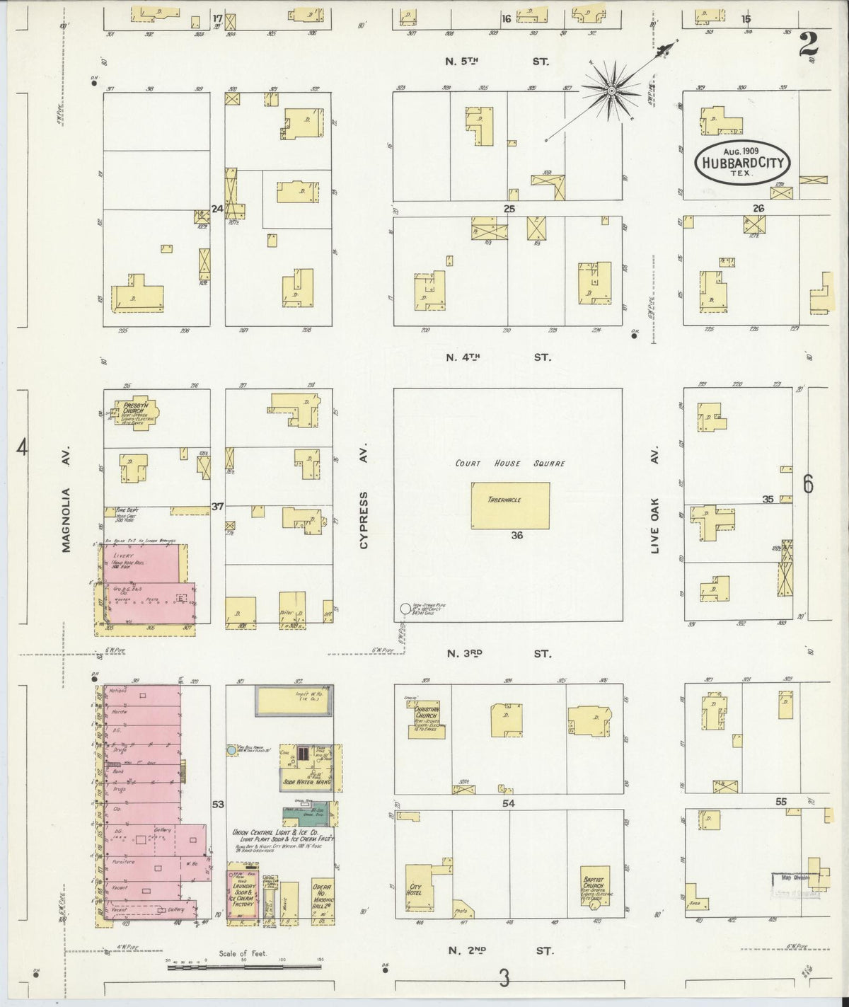 Sanborn Fire Insurance Map from Hubbard, Hill County, Texas (1909), Sheet #0002 - Complete Map Set gallery image, historic Sanborn map, vintage wall art, Texas Texas