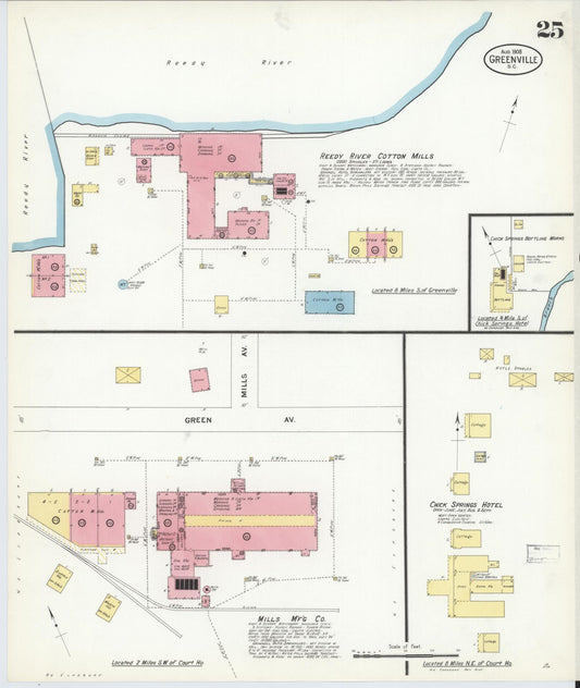 Sanborn Fire Insurance Map from Greenville, Greenville County, South Carolina (1908), Sheet #0025 - Historic Sanborn Fire Insurance Map Print, vintage old map wall art, antique decor, genealogy gift, South Carolina South Carolina map
