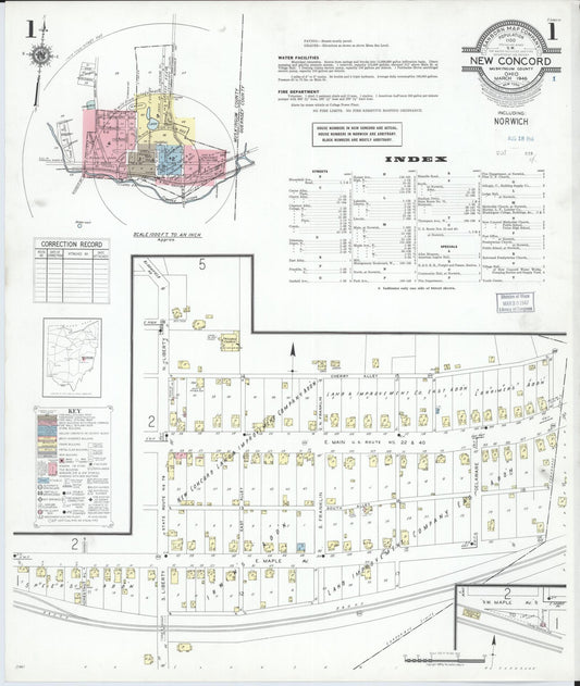 Sanborn Fire Insurance Map from New Concord, Muskingum County, Ohio (1946), Sheet #0001 - Historic Sanborn Fire Insurance Map Print, vintage old map wall art, antique decor, genealogy gift, Ohio Ohio map