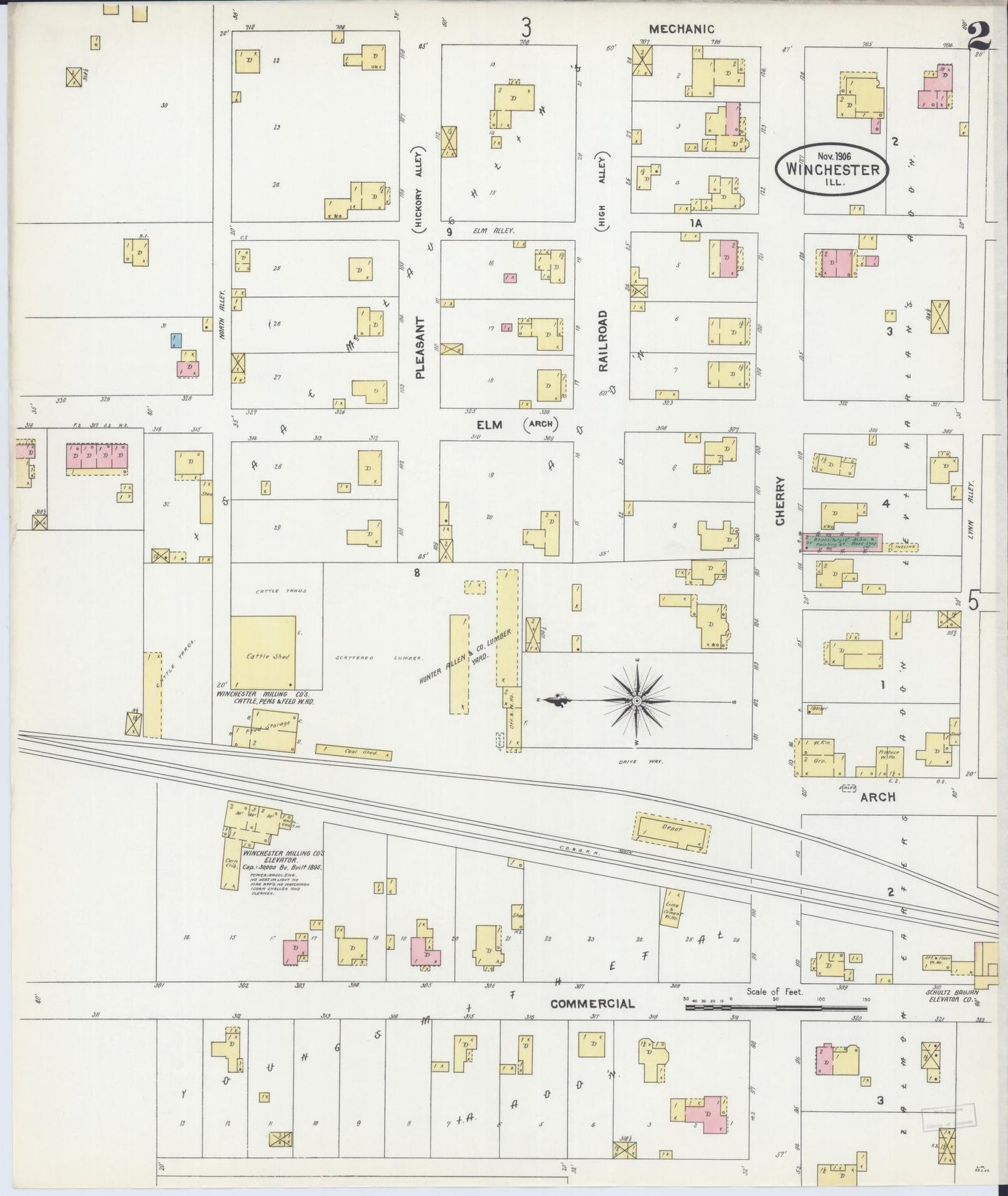 Sanborn Fire Insurance Map from Winchester, Scott County, Illinois (1906), Sheet #0002 - Complete Map Set gallery image, historic Sanborn map, vintage wall art, Illinois Illinois