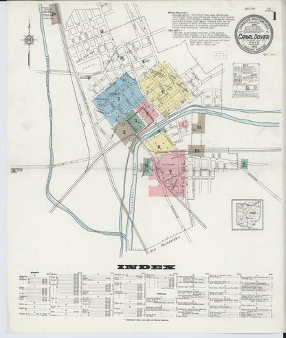 Sanborn Fire Insurance Map from Canal Dover, Tuscarawas County, Ohio (1914), Sheet #0001 - Historic Sanborn Fire Insurance Map Print, vintage old map wall art, antique decor, genealogy gift, Ohio Ohio map