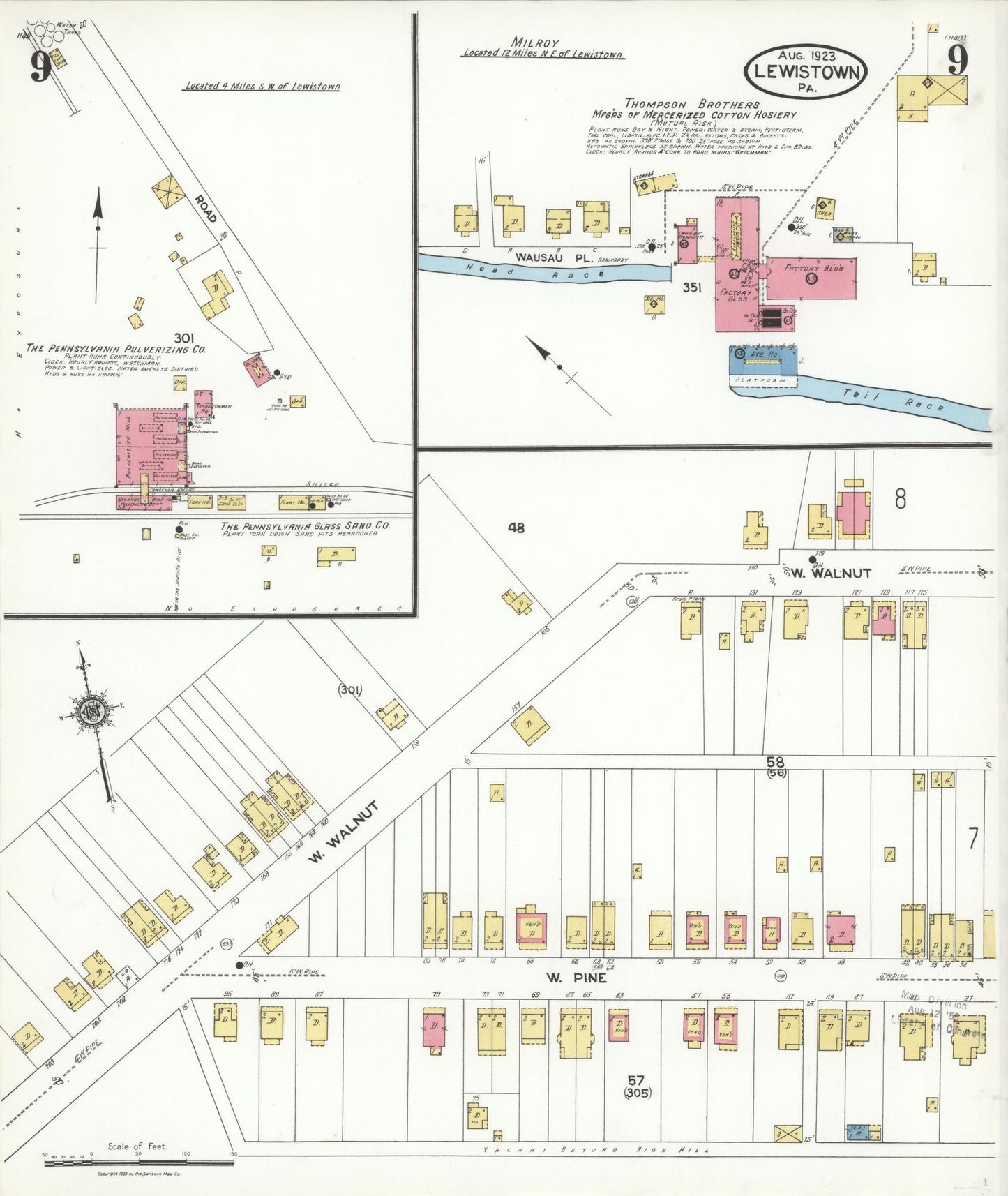 Sanborn Fire Insurance Map from Lewistown, Mifflin County, Pennsylvania (1923), Sheet #0009 - Complete Map Set gallery image, historic Sanborn map, vintage wall art, Pennsylvania Pennsylvania