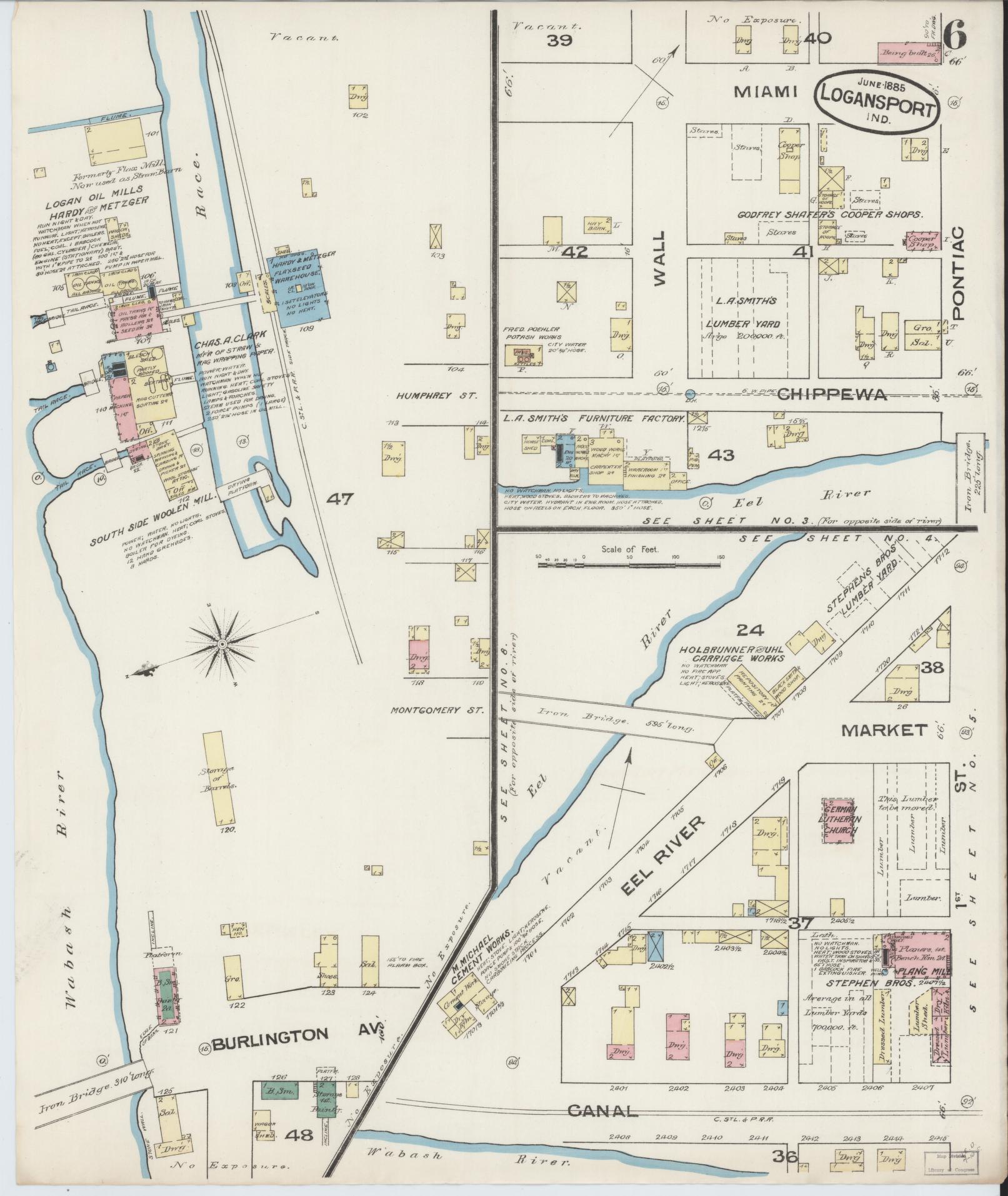 Sanborn Fire Insurance Map from Logansport, Cass County, Indiana (1885), Sheet #0006 - Complete Map Set gallery image, historic Sanborn map, vintage wall art, Indiana Indiana