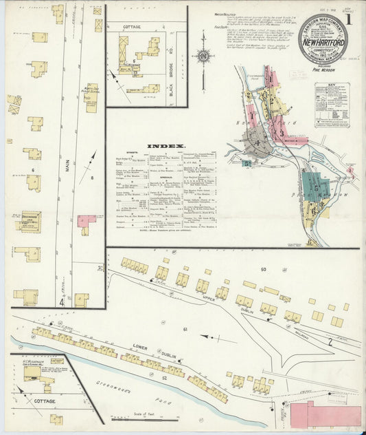 Sanborn Fire Insurance Map from New Hartford, Litchfield County, Connecticut (1912), Sheet #0001 - Complete Map Set gallery image, historic Sanborn map, vintage wall art, Connecticut Connecticut