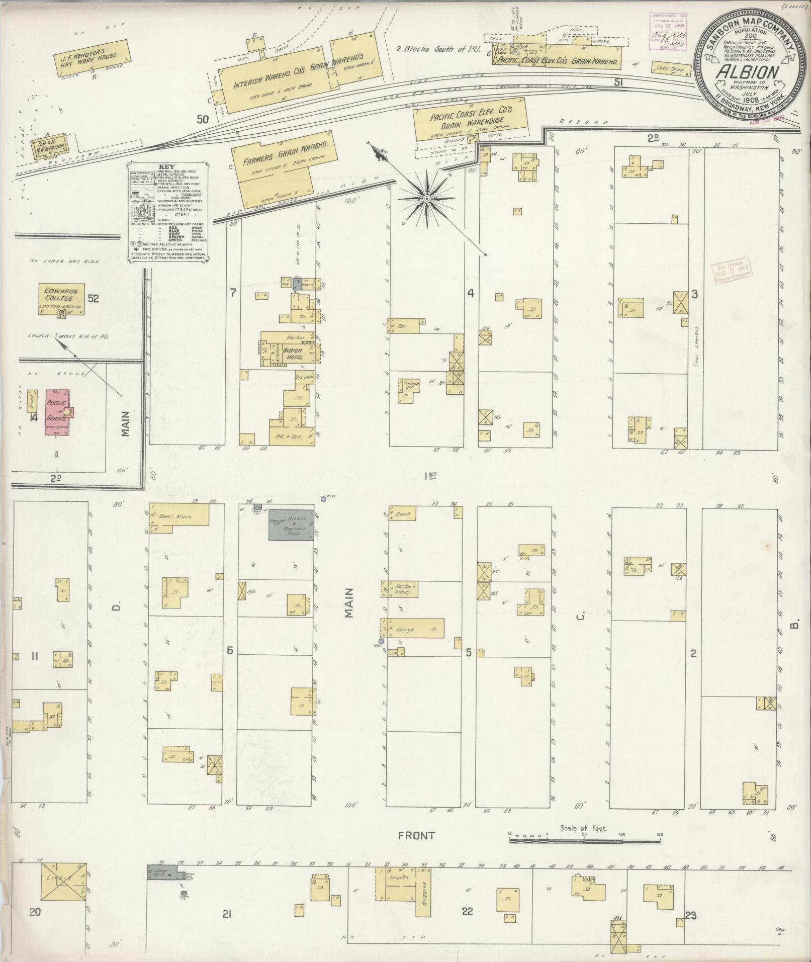 Sanborn Fire Insurance Map from Albion, Whitman County, Washington. (1908) – Historic Sanborn Fire Insurance Map Print