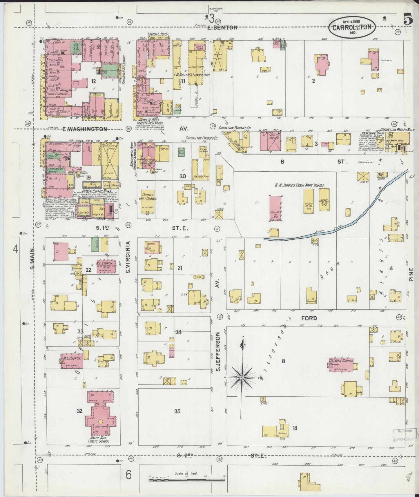 Sanborn Fire Insurance Map from Carrollton, Carroll County, Missouri (1899), Sheet #0005 - Complete Map Set gallery image, historic Sanborn map, vintage wall art, Missouri Missouri