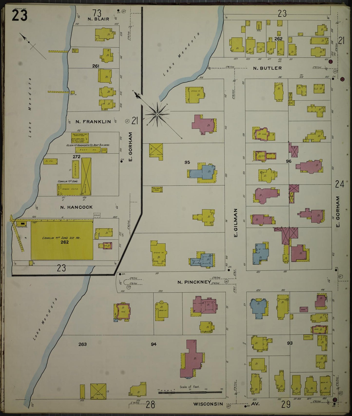 Sanborn Fire Insurance Map from Madison, Dane County, Wisconsin (1908), Sheet #0023 - Historic Sanborn Fire Insurance Map Print, vintage old map wall art, antique decor, genealogy gift, Wisconsin Wisconsin map