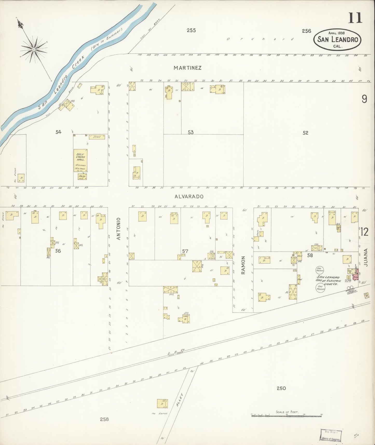 Sanborn Fire Insurance Map from San Leandro, Alameda County, California (1898), Sheet #0011 - Complete Map Set gallery image, historic Sanborn map, vintage wall art, California California