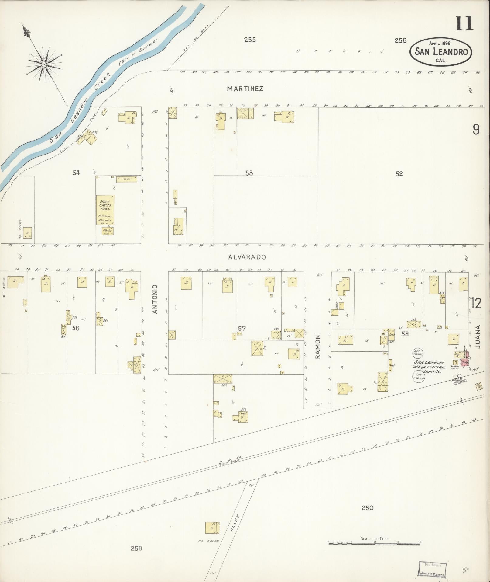 Sanborn Fire Insurance Map from San Leandro, Alameda County, California (1898), Sheet #0011 - Complete Map Set gallery image, historic Sanborn map, vintage wall art, California California