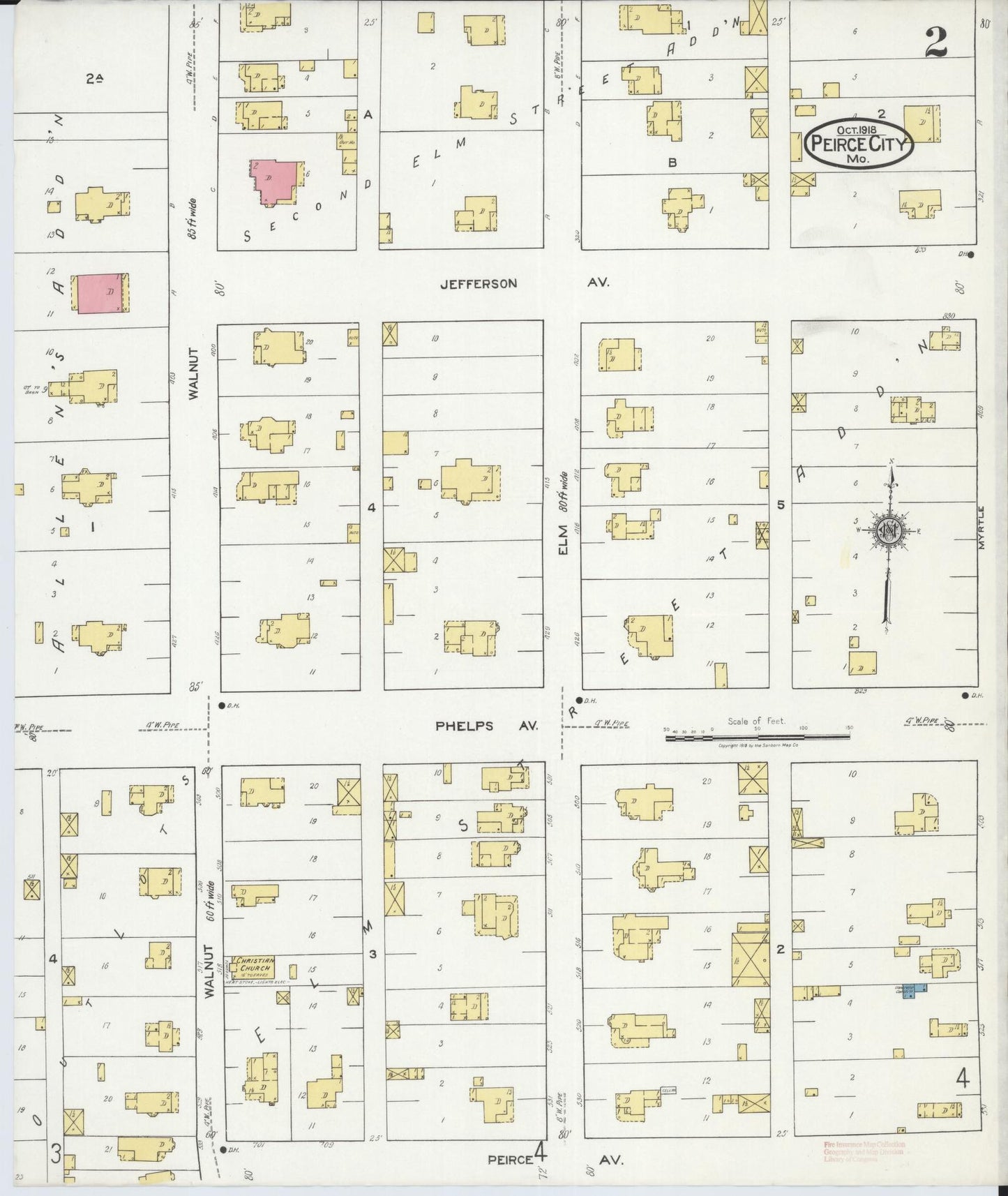 Sanborn Fire Insurance Map from Pierce City, Lawrence County, Missouri (1918), Sheet #0002 - Complete Map Set gallery image, historic Sanborn map, vintage wall art, Missouri Missouri