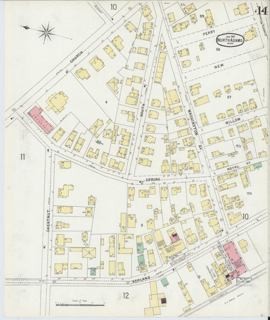 Sanborn Fire Insurance Map from North Adams, Berkshire County, Massachusetts (1897), Sheet #0014 - Historic Sanborn Fire Insurance Map Print, vintage old map wall art, antique decor, genealogy gift, Massachusetts Massachusetts map