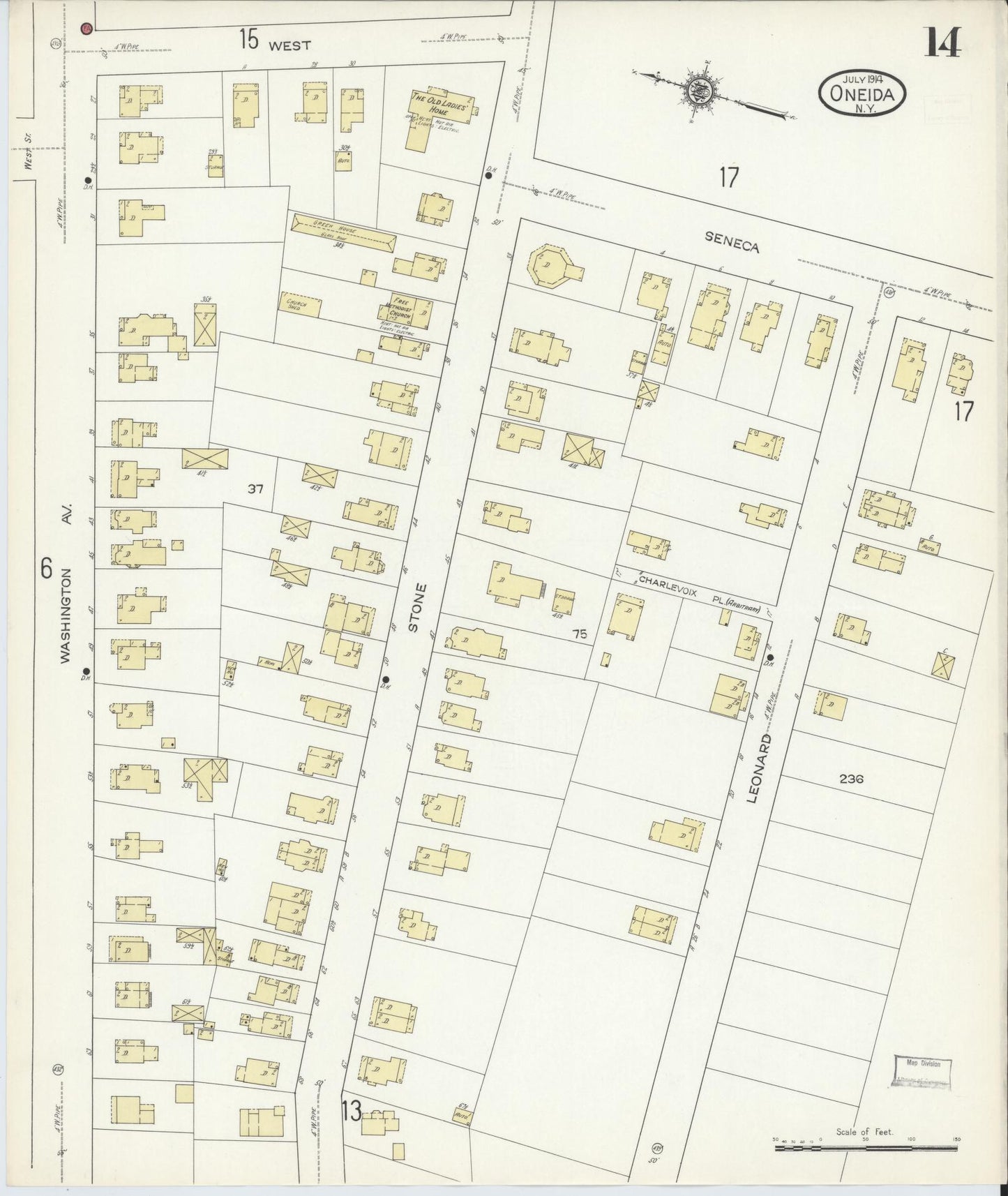 Sanborn Fire Insurance Map from Oneida, Madison County, New York (1914), Sheet #0014 - Complete Map Set gallery image, historic Sanborn map, vintage wall art, New York New York