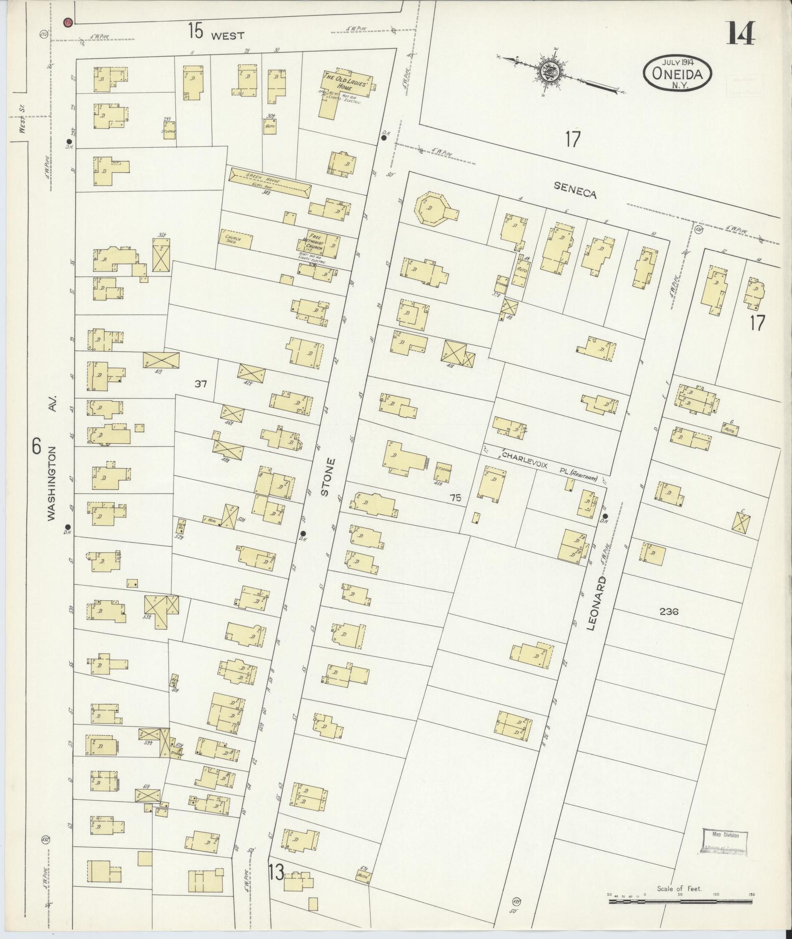 Sanborn Fire Insurance Map from Oneida, Madison County, New York (1914), Sheet #0014 - Complete Map Set gallery image, historic Sanborn map, vintage wall art, New York New York