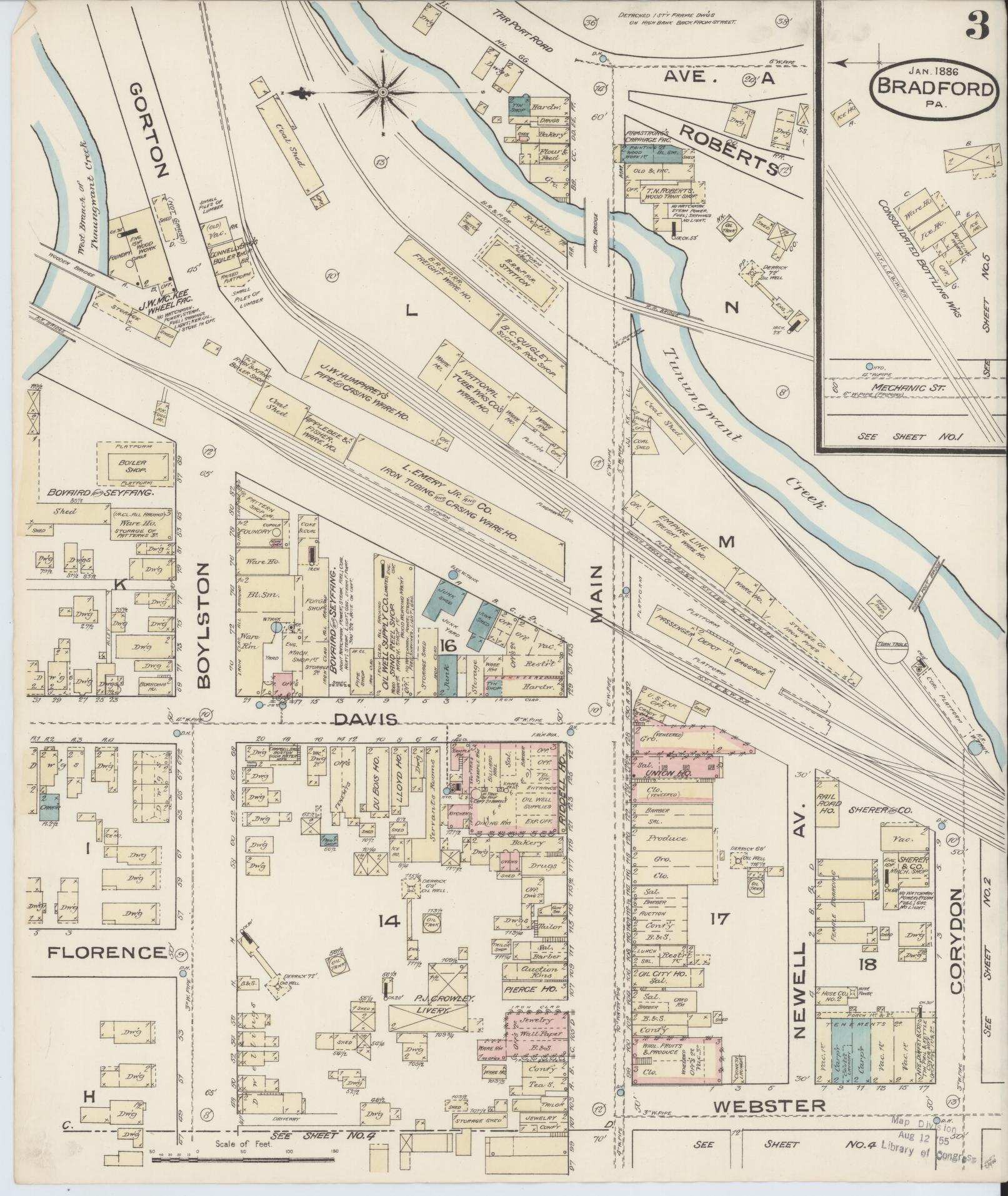 Sanborn Fire Insurance Map from Bradford, McKean County, Pennsylvania (1886), Sheet #0003 - Historic Sanborn Fire Insurance Map Print, vintage old map wall art, antique decor, genealogy gift, Pennsylvania Pennsylvania map