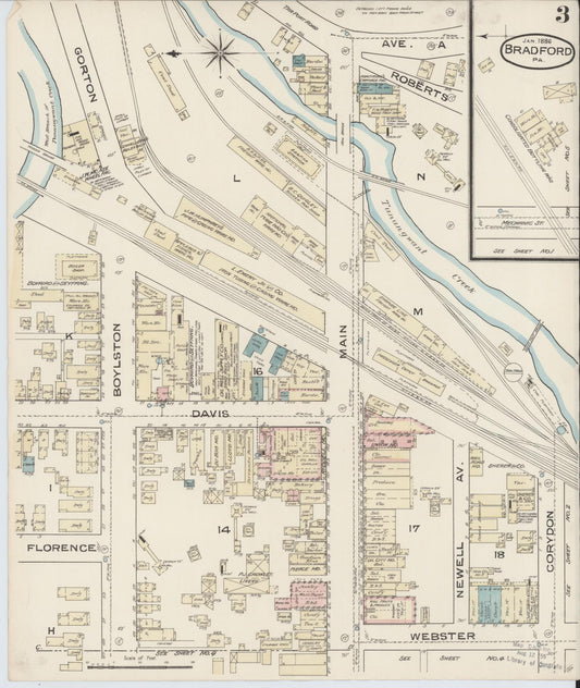 Sanborn Fire Insurance Map from Bradford, McKean County, Pennsylvania (1886), Sheet #0003 - Historic Sanborn Fire Insurance Map Print, vintage old map wall art, antique decor, genealogy gift, Pennsylvania Pennsylvania map