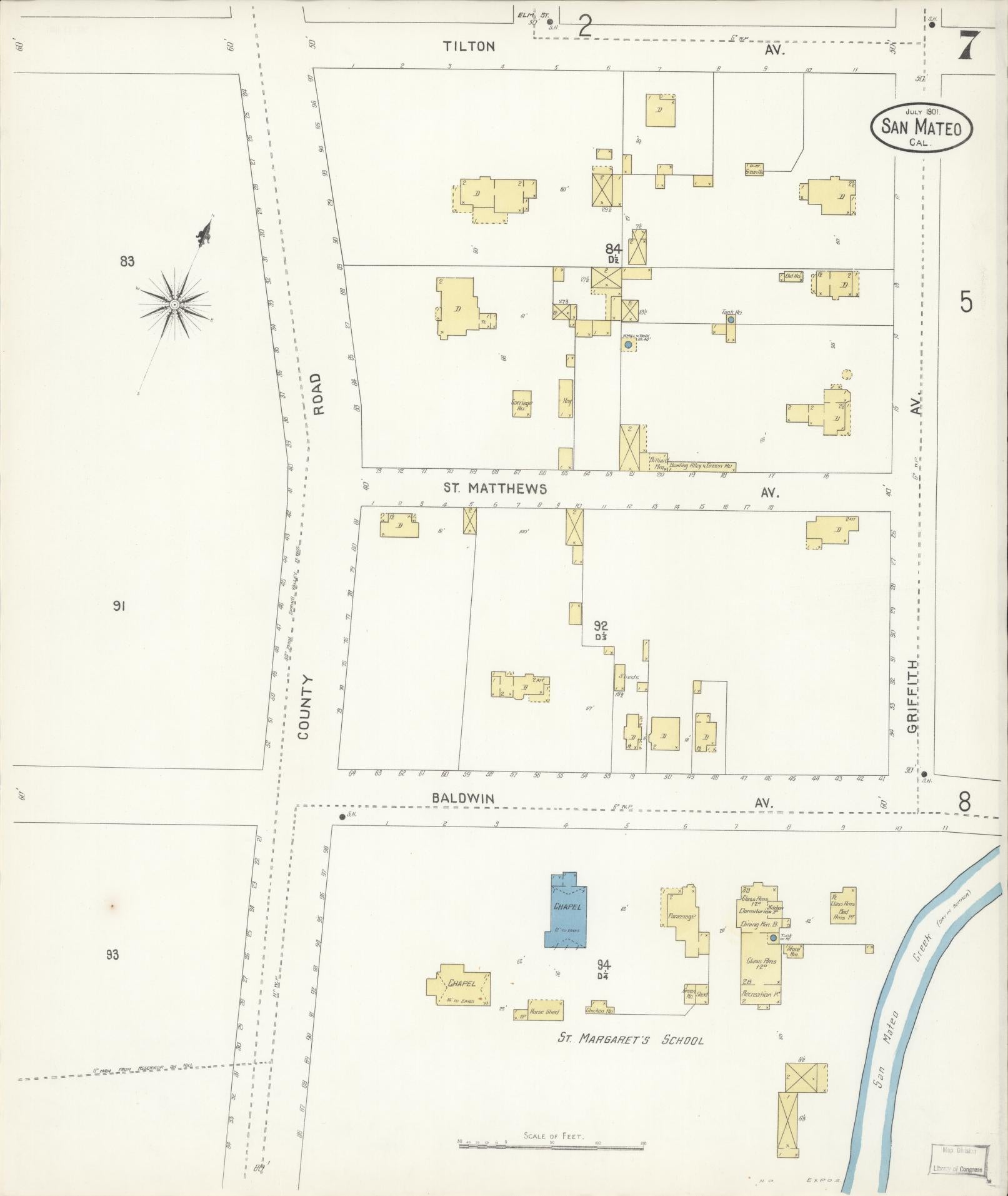 Sanborn Fire Insurance Map from San Mateo, San Mateo County, California (1901), Sheet #0007 - Complete Map Set gallery image, historic Sanborn map, vintage wall art, California California