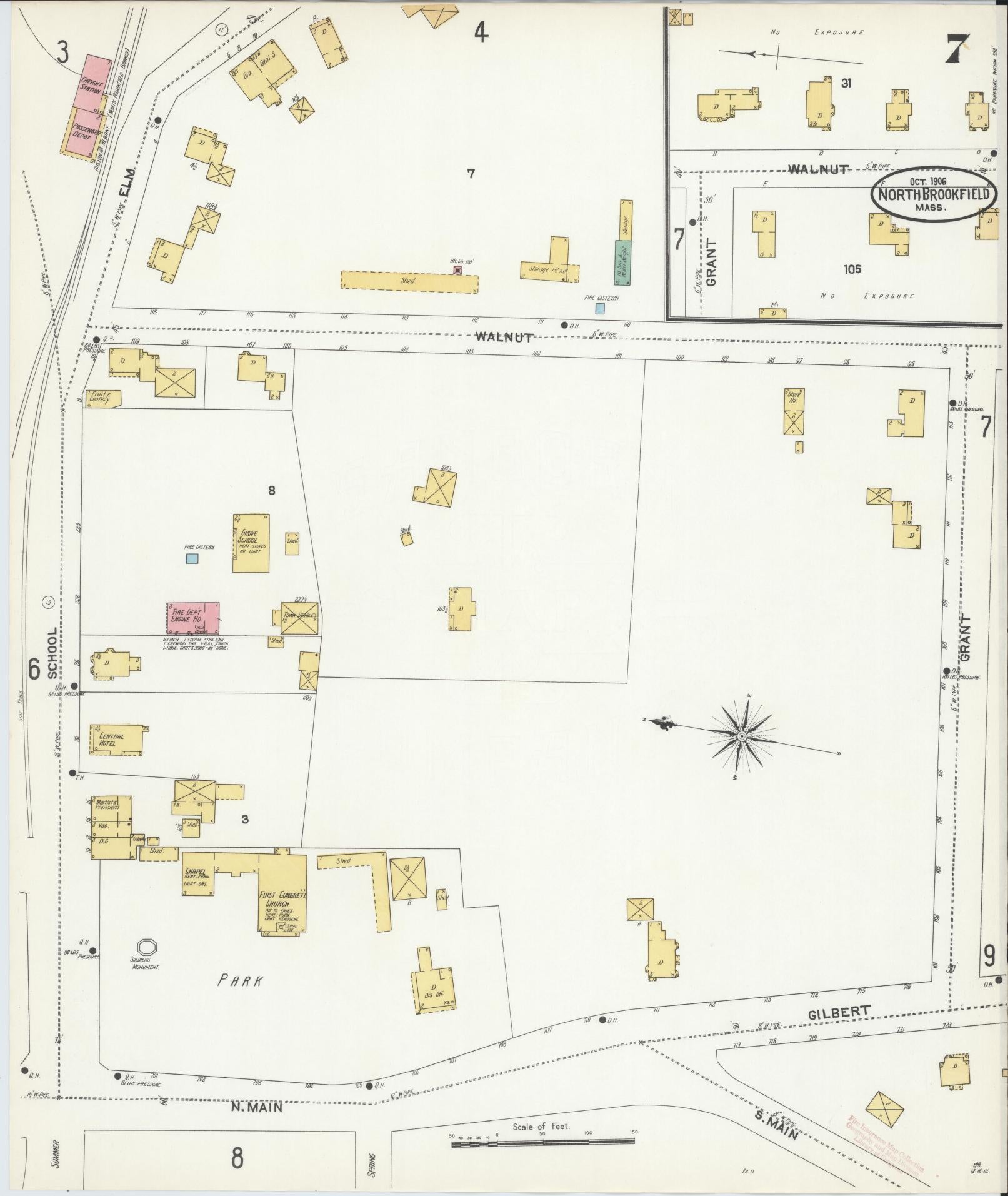 Sanborn Fire Insurance Map from North Brookfield, Worcester County, Massachusetts (1906), Sheet #0007 - Complete Map Set gallery image, historic Sanborn map, vintage wall art, Massachusetts Massachusetts