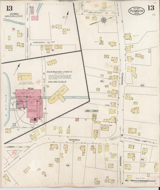 Sanborn Fire Insurance Map from Plymouth, Plymouth County, Massachusetts (1948), Sheet #0013 - Historic Sanborn Fire Insurance Map Print, vintage old map wall art, antique decor, genealogy gift, Massachusetts Massachusetts map
