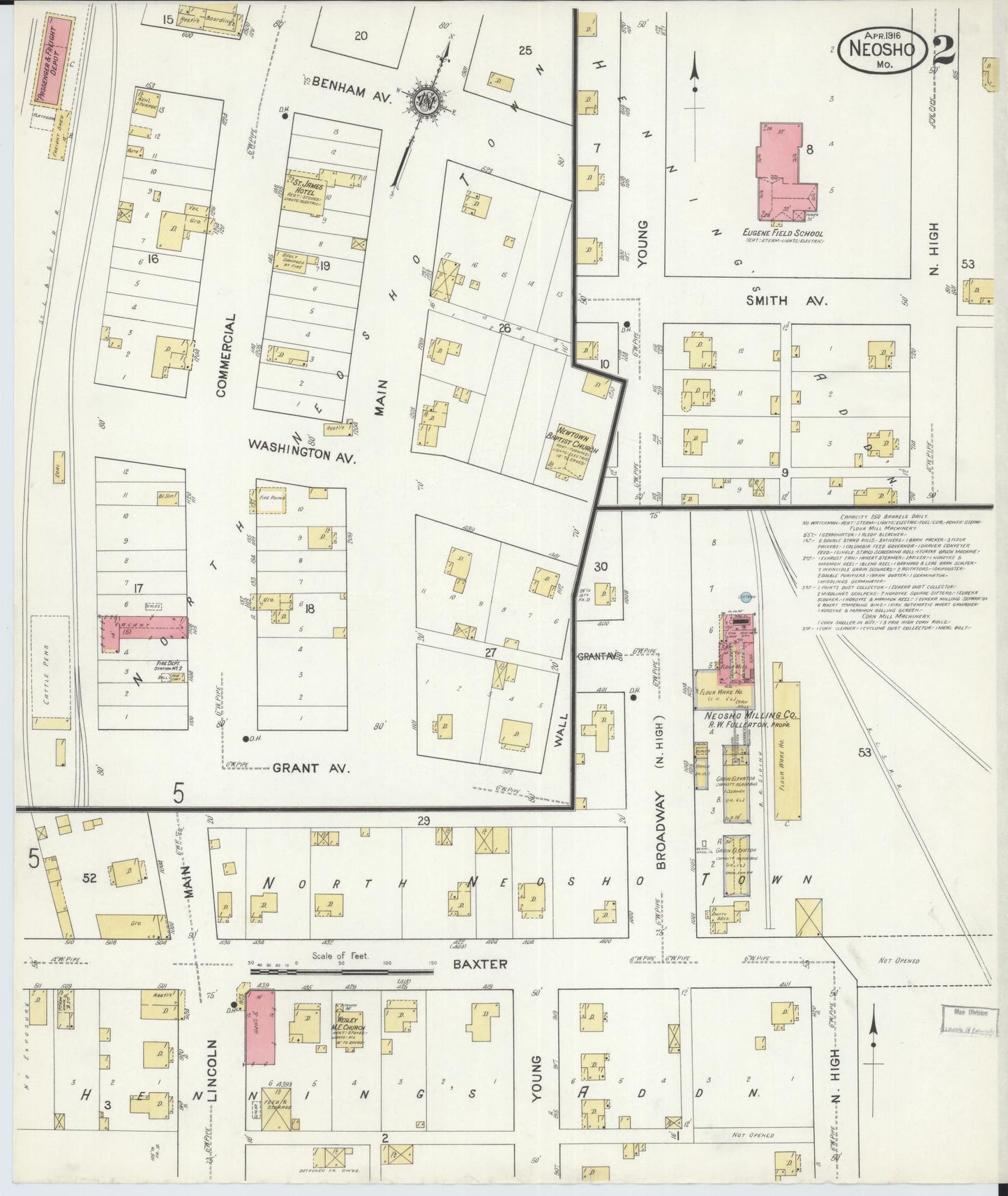 Sanborn Fire Insurance Map from Neosho, Newton County, Missouri (1916), Sheet #0002 - Historic Sanborn Fire Insurance Map Print, vintage old map wall art, antique decor, genealogy gift, Missouri Missouri map