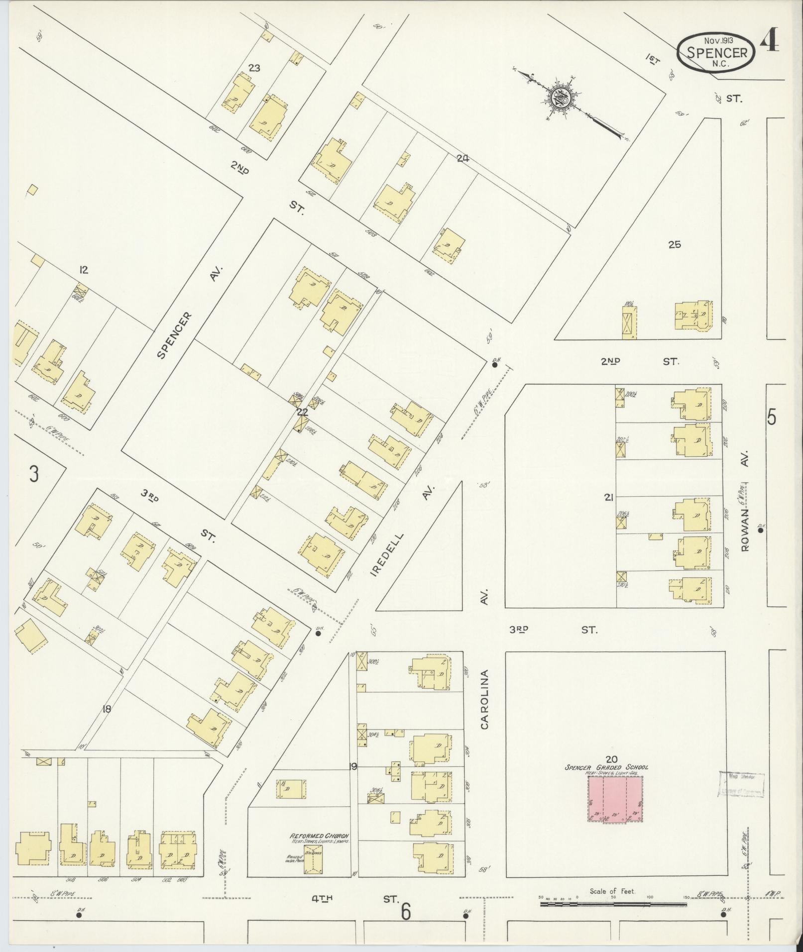 Sanborn Fire Insurance Map from Spencer, Rowan County, North Carolina (1913), Sheet #0004 - Complete Map Set gallery image, historic Sanborn map, vintage wall art, North Carolina North Carolina
