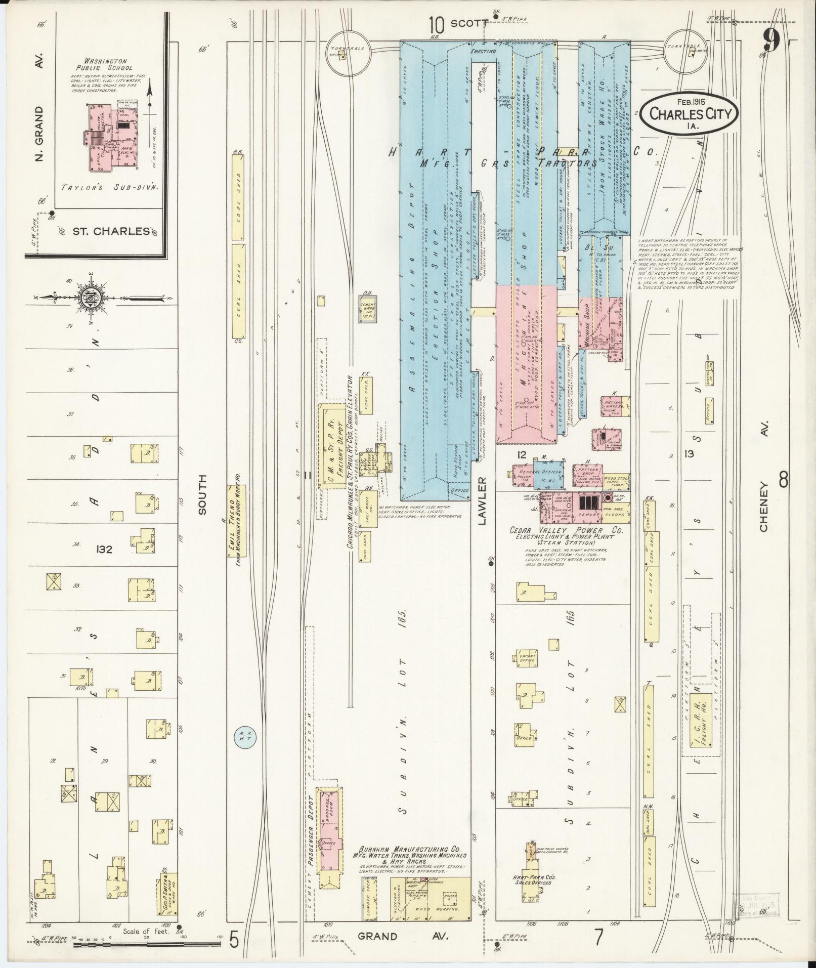 Sanborn Fire Insurance Map from Charles City, Floyd County, Iowa (1915), Sheet #0009 - Historic Sanborn Fire Insurance Map Print, vintage old map wall art